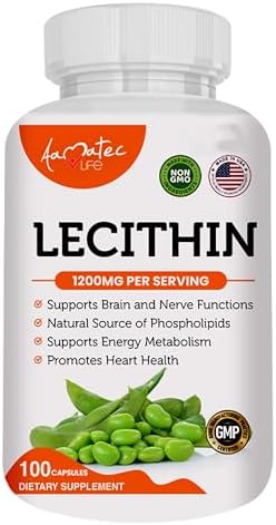 Soy Lecithin 1200mg Capsules Supplement for Heart, Liver & Brain Health – Supports Immune System