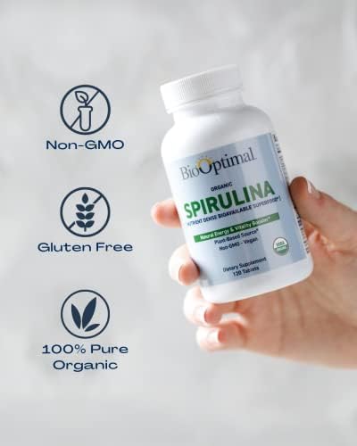 Organic Spirulina Tablets - 120 Tablets | Organic, Non-GMO, No Additives or Fillers - 500mg Premium Quality Dietary Supplement with Vitamins, Minerals, & Antioxidants