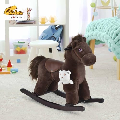 Qaba Kids Rocking Horse with Bear Toy Fun Realistic Sounds Toddler Blue