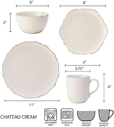 Pfaltzgraff Chateau Cream 16-Piece Stoneware Dinnerware Set, Service for 4, Off White