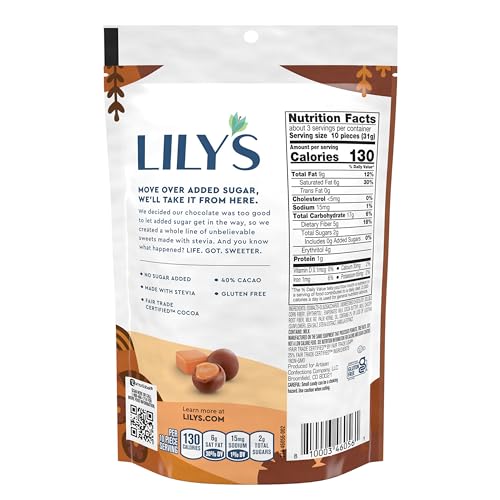 Milk Chocolate Style Caramels By Lily's Sweets | Stevia Sweetened, No Added Sugar, Low-Carb, Keto Friendly | Fair Trade