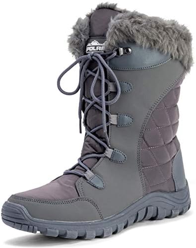 POLAR Womens Quilted Faux Fur Cuff Winter Duck Rubber Sole Durable Snow Rain Outdoor Boots
