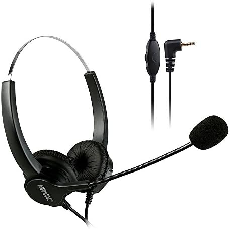 AGPTEK® 2.5mm Dual Ear Call Center Telephone Headphone | 6FT Noise Cancelling Binaural Headset, with Boom-Style Mic for Most Cordless Phones