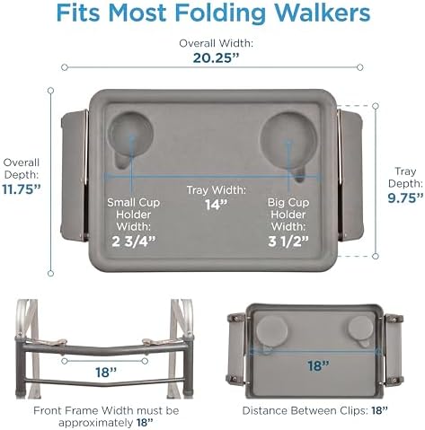 NOVA Folding Walker Tray Accessory – Flip-Up Walker Tray with 2 Cup Holders for Food