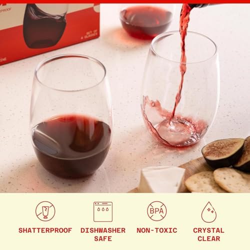 GOVINO Unbreakable Plastic Wine Glasses - Stemless Shatterproof Tritan Glassware, Fancy Cups That Look Like Glass, 16oz, Set of 4
