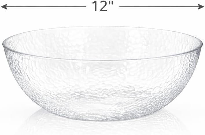 Lillian Collection Stunning Clear Plastic Round Hammered Bowl - 12" (1 Pc.) - Unique Textured Design - Perfect for Parties & Displays