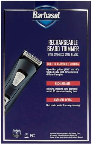 Barbasol Rechargeable Electric Beard Trimmer with Stainless Steel Blades and Adjustable Settings
