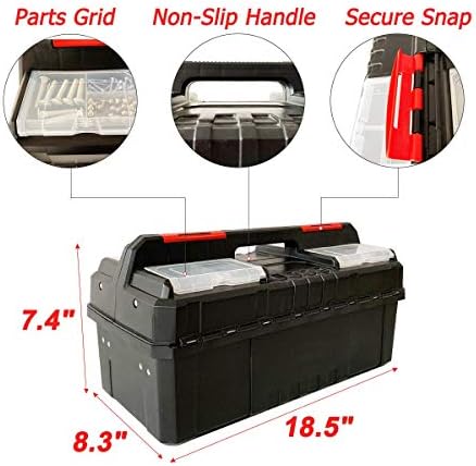 WEWLINE 16.5-Inch Tool Box Organizer 3-Layer Multiplication Plastic Storage Toolbox with Portable Handle Perfect for Home Office Car Trunk Fishing