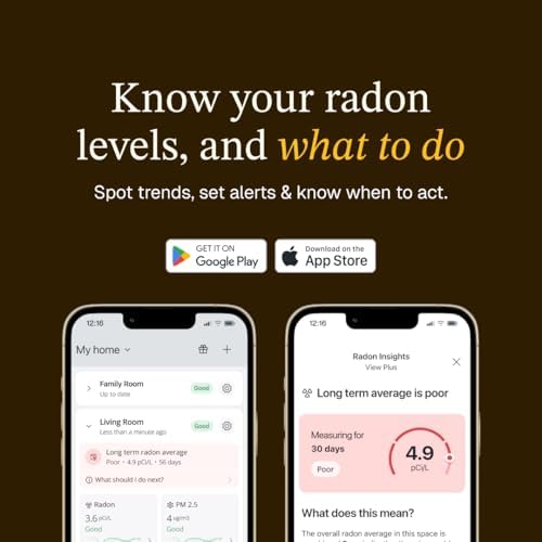 Airthings Corentium Home Radon Detector 223 Portable, Lightweight, Easy-to-Use, (3) AAA Battery Operated, USA Version, pCi/L