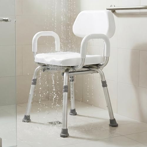 Comfortable Shower Chair for Elderly and Disabled for Inside Shower Seats | Sit Securely While Bathing - Blue, padded seat, adjustable height, aluminum frame, backrest, 400 lb