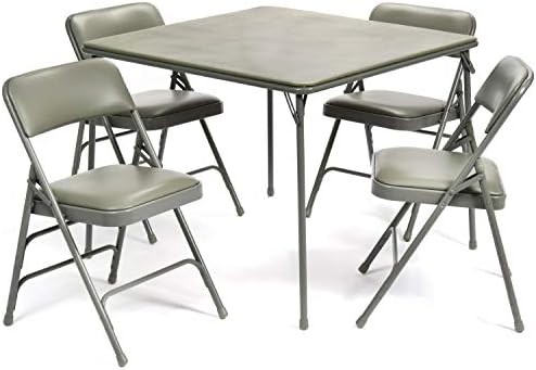 Vinyl Folding Card Table and Chair Set (5pc) - Comfortable Padded Upholstery for Easy Cleaning - Fold Away Design, Quick Storage and Portability, Premium Quality (Grey)