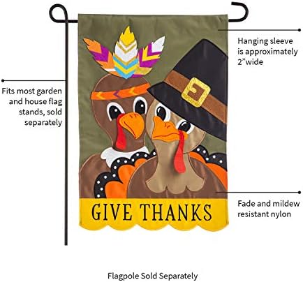 Evergreen Flag Embellished Pilgrim Couple Applique Garden Flag - 12.5 x 18 Inches Outdoor Decor for Homes and Gardens