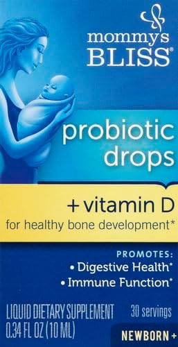 Mommy's Bliss Baby Probiotics + Vitamin D Drops, Supports Digestive Health & Immune Function*, 400IU Vitamin D , Supports Bone Development*, Newborns+, Flavorless, 0.34 Fl Oz (30 Servings)