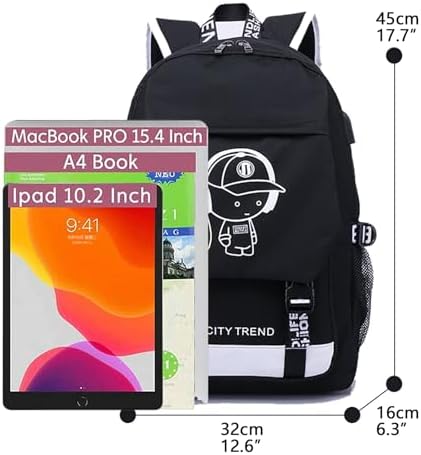 Asge Large Nylon Backpacks for Boys & Girls, Waterproof Satchel with Print, School Bags for 8-16 Years