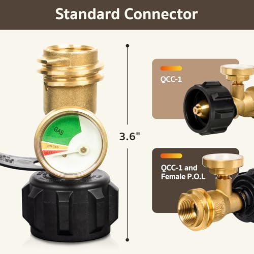 GASPRO Universal Propane Tank Gauge, Fits for 5-100lb Propane Tank Cylinder, Propane Adapter with POL Connection for RV, Camper, Gas Grill, Fire Pit