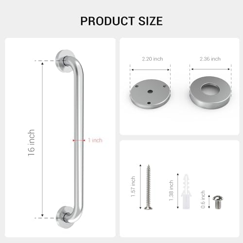16 Inch Grab Bars for Bathtubs and Showers Brushed Nickel | Safety Shower Grab Bars for Seniors Elderly Handicapped