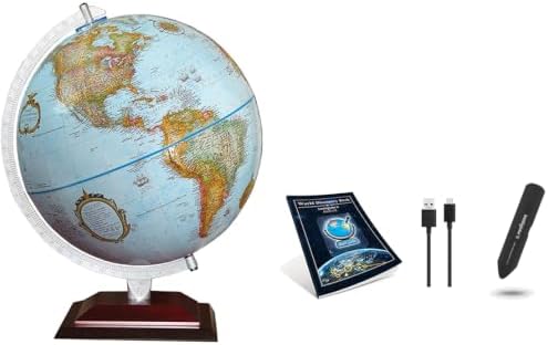Replogle Aragon Globe, 12" Desktop World Globe, Raised Relief, Up-to-date Cartography, Smart Intelli-enabled World Map, Made in the USA, Blue