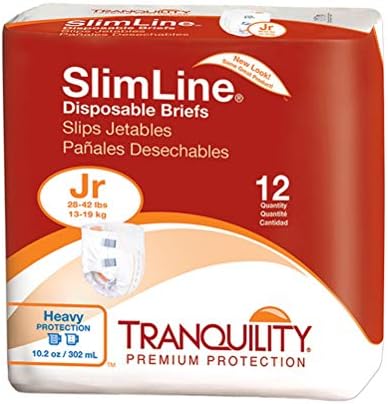 Tranquility Slimline Original Adult Disposable Brief, Adult X-Small, Incontinence Care with a Slimmer Fit, Peach Mat Core & Kufguard Technology for Max Comfort, Latex-Free, 10.9oz Capacity, 100ct Case