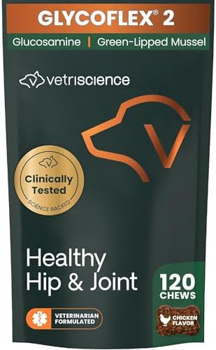 VetriScience Healthy Hip & Joint Chews, GlycoFlex Glucosamine and Green-Lipped Mussel Joint Support Supplement for Dogs, Promote Mobility and Protect Joints, Chicken, 120 Count