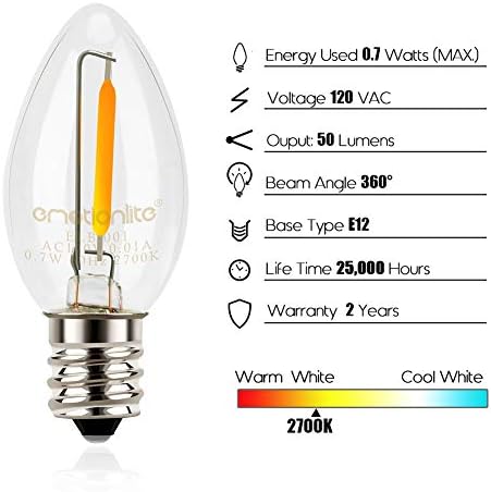 Emotionlite C7 LED Candelabra Bulbs, E12 Base, Warm White 2700K, 4 Pack | lear LED chandelier bulbs, 4W/5W/6W/7W incandescent equivalent with E12 candelabra base