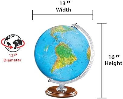 Replogle Student - Educational Classic World globe, Blue Ocean, Raised Relief feature, including a bonus map, made in USA, 12"/30cm diameter
