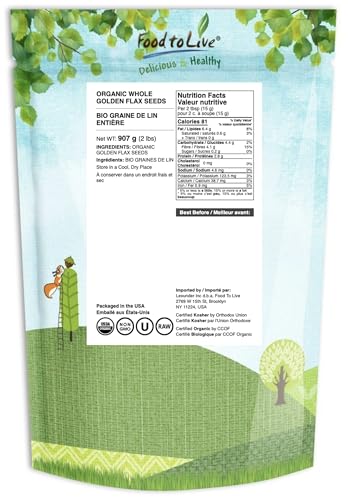 Food to Live Organic Golden Flax Seeds, 4 Pounds – Whole Raw, Non-GMO, Kosher, Vegan, Bulk. Rich in Omega-3 Fatty Acids, Protein, Dietary Fiber. Great for Smoothies, Salads, Granola, & Baked Goods.