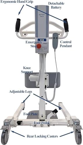 Stand Up Electric Patient Lift - Sit to Stand, Standing Lift, Rhino Lift with Manual Low Base - with Transport Sling (Large), 380 lb. Weight Capacity