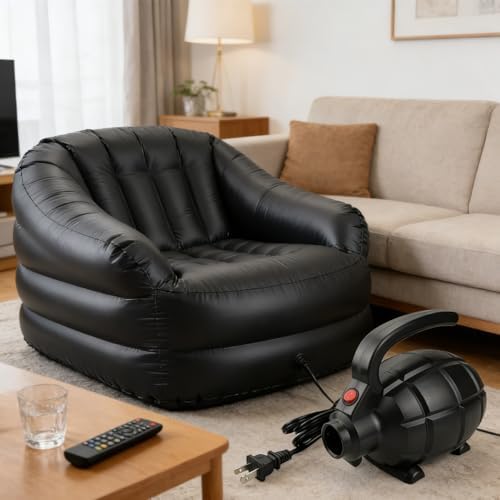 Electric Air Pump for Inflatables, AC (110V), 600W, 20L/min, Black, 4 Detachable Nozzles, Inflator/Deflator, Queen/King Size Air Mattress, Pool Toys