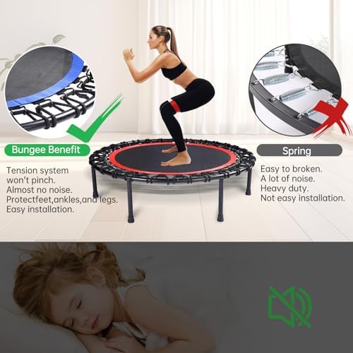 40" Mini Trampoline for Adults, Fitness Rebounder with Elastic Bands, Indoor Exercise Trampoline, Low Impact Workout Equipment for Home Gym