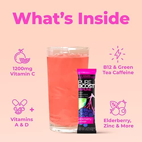 Pureboost Sugar-Free Immune Clean Energy Booster Drink Mix, Combo Pack 30ct