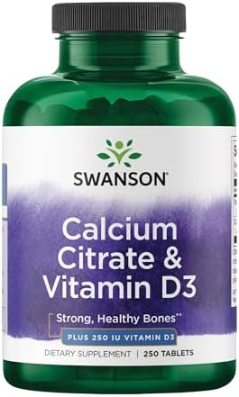 Swanson Calcium Citrate & Vitamin D for Strong Bones, 250 Tablets | Helps Build and Support Strong Bones