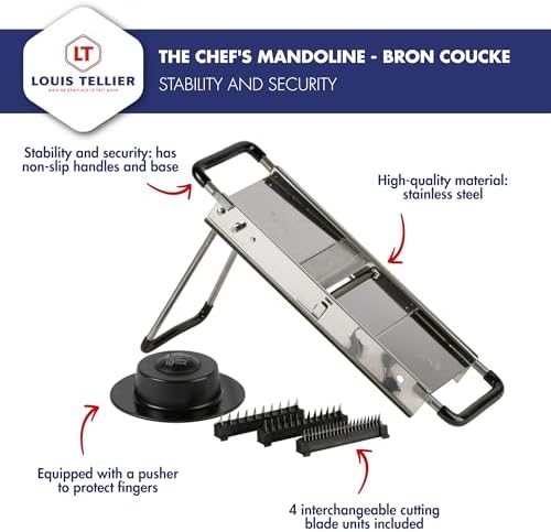 Bron Coucke Professional Mandoline Slicer – Stainless Steel – Julienne, Waffle & French Fry Cutter – Adjustable Thickness