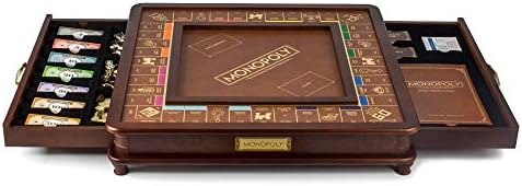 WS Game Company Monopoly Luxury Edition Wooden Board Game Set, 2-6 Players | Luxurious Wood Cabinet, Gold Foil Stamped Game Board