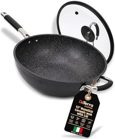 DaTerra Cucina - Nonstick Ceramic Wok with Lid - Oven & Induction Safe, 13"