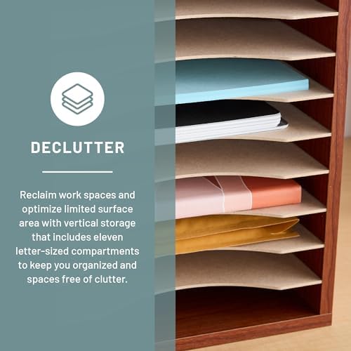 Safco Vertical Literature Organizer, 11 Compartments, Office and Classroom Mailbox with Adjustable Shelves, Wood Paper and Mail Sorter, Cherry