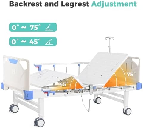 Premium 3 Function Full Electric Hospital Bed,Adjustable Medical Bed | 550LBS,4.7" Waterproof Mattress,Adjustable Height,One-Click CPR,Iv Pole,Germany Moter for Home Use Hospital Nursing Clinic