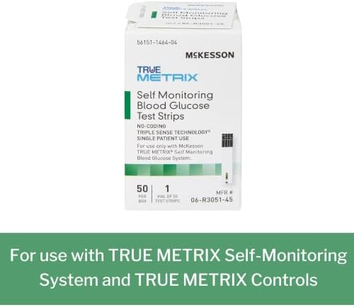 McKesson True METRIX Blood Glucose Test Strips for Diabetes, 50 Strips | Accurate Blood Sugar Monitor, Easy-to-Use with Glucose Meter, Portable, Reliable Diabetes Testing Kit