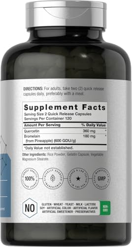 Horbäach Quercetin with Bromelain Supplement | 240 Capsules | Non-GMO and Gluten Free