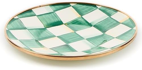 MACKENZIE-CHILDS Enamel Saucer, Black-and-White Courtly Check | Hand-painted design, made from enameled steel, small plate for a coffee cup or teacup, 6" dia.