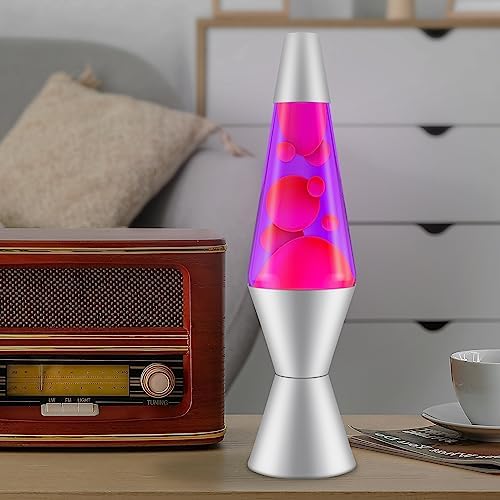 14.5-Inch Silver Base Lava Lamp with Purple Wax in Blue Liquid - 2118