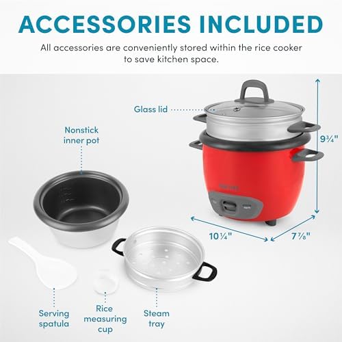 AROMA® Rice Cooker, 3-Cup (Uncooked) / 6-Cup (Cooked), Steamer, Small Rice Cooker, Oatmeal Cooker, Soup Maker, Auto Keep Warm, 1.5 Qt, White, ARC-743-1NG