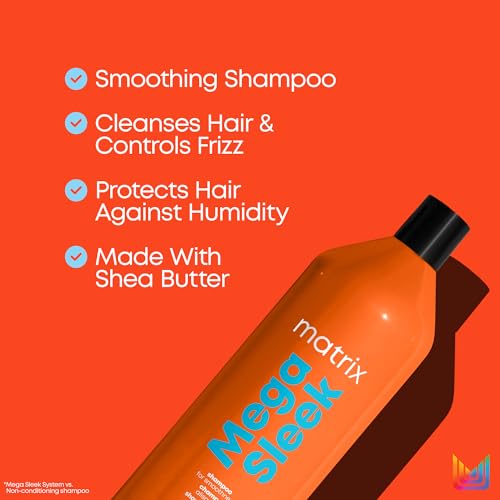 Matrix Mega Sleek Shampoo - Smoothing and Detangling, For Dry, Damaged & Frizzy Hair
