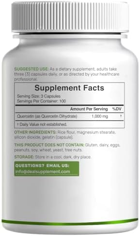 DEAL SUPPLEMENT Quercetin 1, 000mg Per Serving, 300 Capsules – Healthy Immune Support Supplements, High Bioavailable Flavonoids