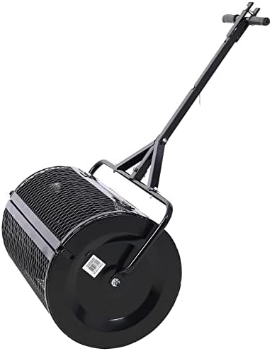 Compost Spreader - 24'' Peat Moss Spreader Manure Spreaders Roller with Adjustable T Shaped Handle Lightweight Metal Mesh Spreader for Lawn Garden Spreading Manure Topsoil, Black 0.5" x 1" Open Slits