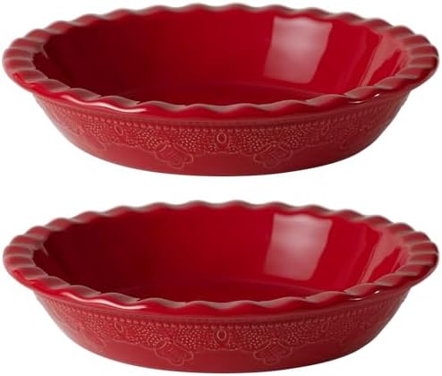 Fun Elements Pie Pan, 9 Inch Ceramic Pie Dish, Deep Dish Pie Pan with Lace Emboss, Ruffled Pie Plate for Baking