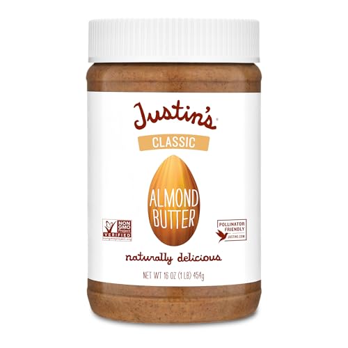 Justin's Classic Almond Butter, Only Two Ingredients, No Stir, Gluten-free, Non-GMO, Keto-friendly, Responsibly Sourced, 16 Ounce Jar, Pack of 1