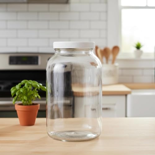 1 Gallon Glass Mason Jars – Extra Large Wide Mouth Jars with Airtight Lids – Perfect for Sourdough Starter, Fermenting, Pickling, and Storage – Made in the USA – Pack of 2