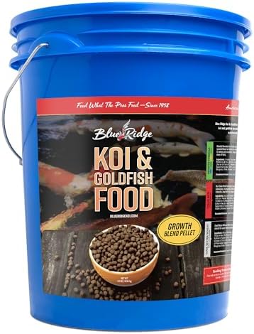 Blue Ridge Koi Fish Food 2lb - Koi Food 3/16” Large and Mini Blend Growth Formula, Goldfish Food, Premium Fish Food for Ponds, Ponds Fish Food, Floating Pond Pellets