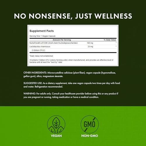 Swanson Lactobacillus Rhamnosus with FOS, 5 Billion CFU, 60 Veggie Capsules | Digestive Health Support with Fructooligosaccharides, Probiotic Support for Gastrointestinal Health, Acid-Resistant Vegan