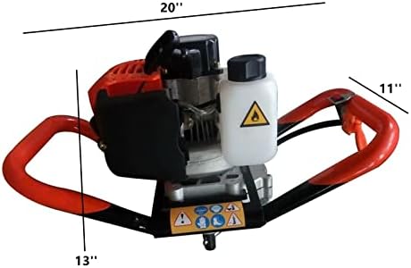 52CC Auger Post Hole Digger 2-Stroke Gas Powered Earth Auger Digger 1700W Gasoline Garden Fence Plant Soil Digging Tool with 3pcs Drill Bit Set and